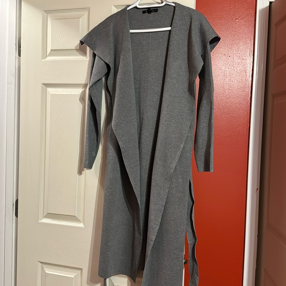 Never worn, long gray sweater coat w/pockets